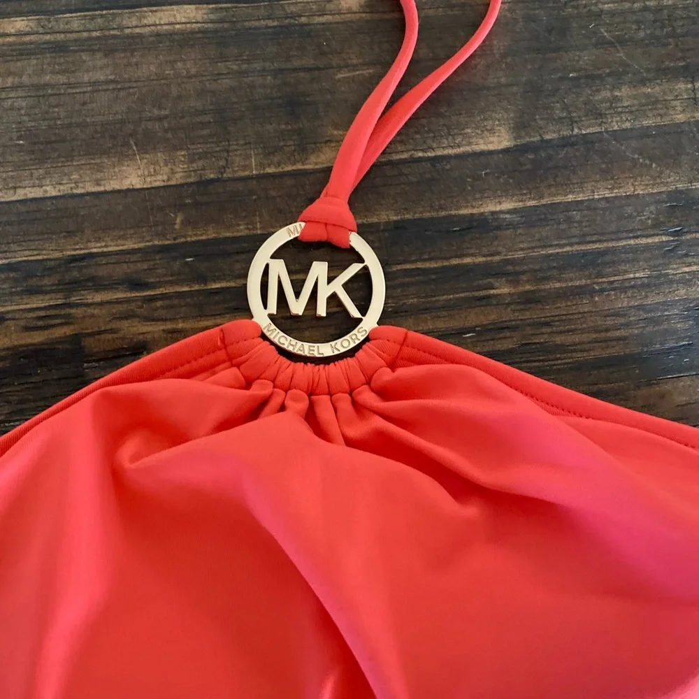 Michael Kors MK Charm Logo Orange Halter Tankini Swimsuit 2pc Set - Picture 2 of 13